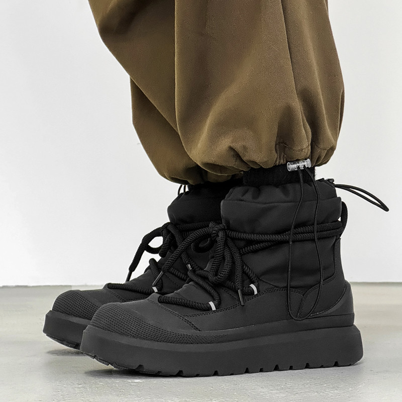 WINTER FLEECE THICKENED SNOW BOOTS FOR MEN AND WOMEN VERSATILE WARM COTTON SHOES THICK SOLES AND BLACK FUNCTIONAL WIND WATERPROOF MARTIN BOOTS