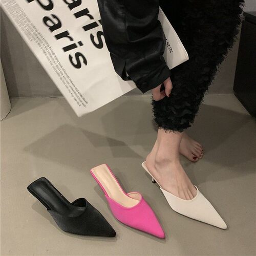 包头细跟凉拖鞋女浅口半拖