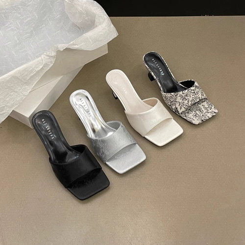 国风方头一字拖鞋女夏季外穿2025新款时尚百搭法式气质高跟凉拖鞋