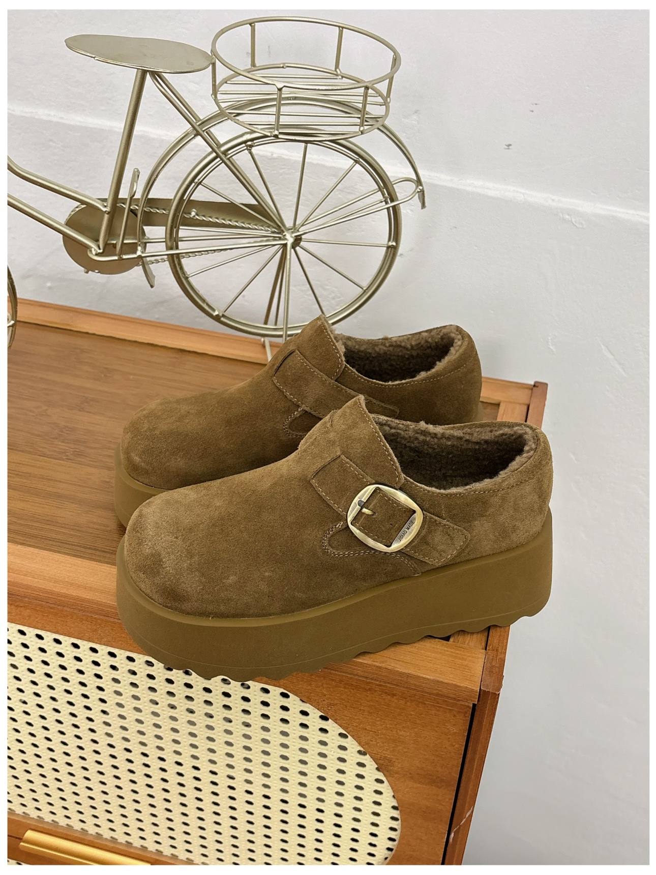 欧货真皮厚底勃肯鞋女2025冬款加绒保暖棉鞋一脚蹬懒人豆豆鞋潮鞋