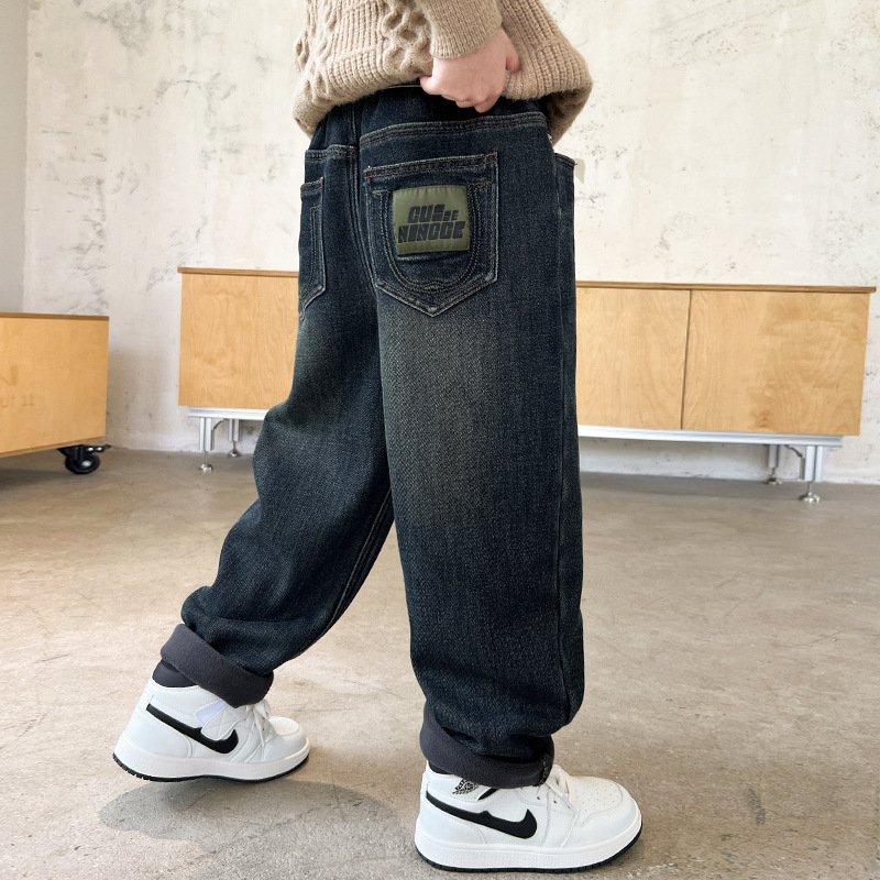 儿童装男童冬装加绒裤子秋冬款2025新款大童冬季长裤加厚牛仔裤潮