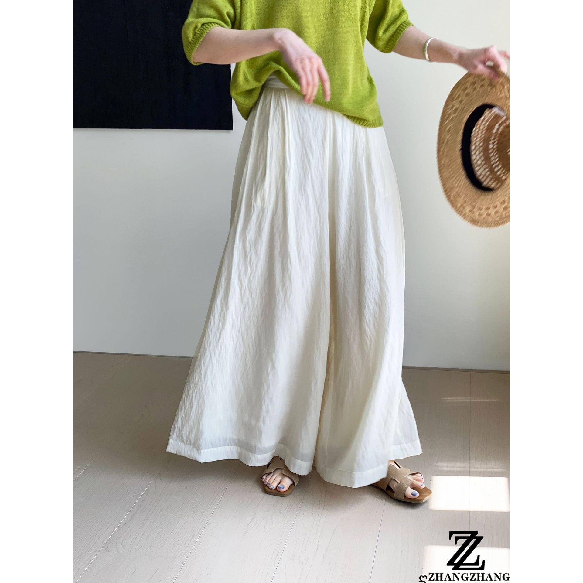 春夏薄款垂感面膜裤~清冷气质肌理裙裤女大裤腿飘逸松紧腰长裤M