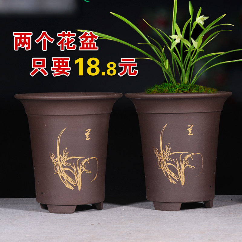 紫砂花盆兰花盆兰花专用盆君子兰盆家用花盆透气特价清仓