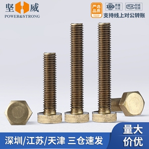 铜螺丝铜外六角螺栓黄铜六角头螺钉全铜螺丝钉M3M4M5M6M8M10M12