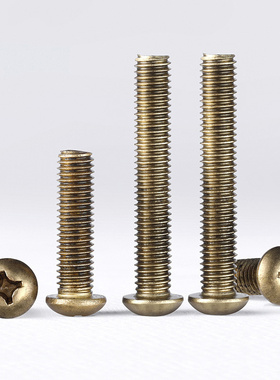 铜螺丝黄铜十字圆头螺钉圆头机牙螺栓盘头螺丝钉M2M2.5M3M4M5M6M8
