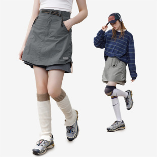 Mysticeast户外露营抽绳短工装 裙女纯色A字短裙子宽松假两件 裤