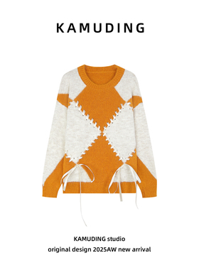 KAMUDING2026新款拉夏贝尔设计感小众慵懒菱格抽绳毛衣26018H