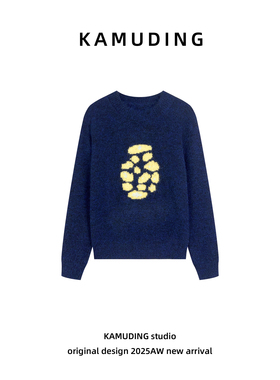 KAMUDING2025新款秋冬高级洋气提花圆领加厚慵懒风毛衣25584