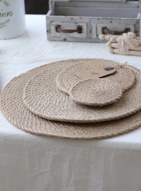 亚麻乡村风防烫垫隔热二店道具