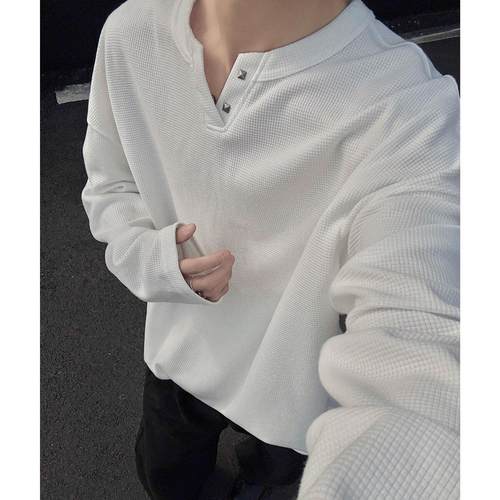 美式V领打底衫男肌理感长袖T恤