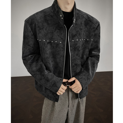 立领皮夹克男飞行外套美式痞帅