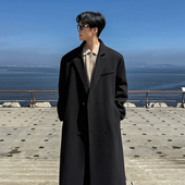 垫肩 过膝高级感呢子风衣外套潮牌 毛衣大衣男中长款 腰带款 秋冬季