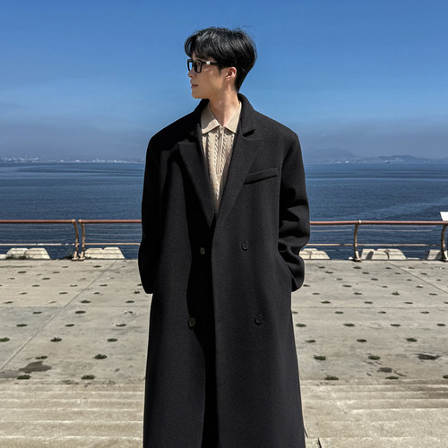 垫肩+腰带冬季毛衣大衣男中长款