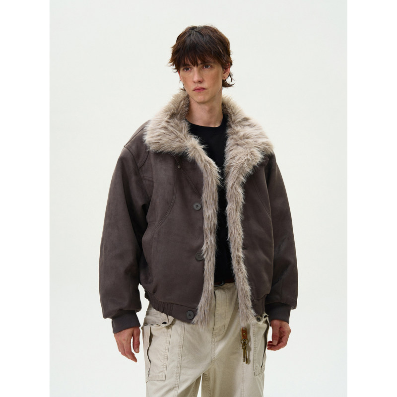 冬季座山雕棉服男加绒皮毛一体