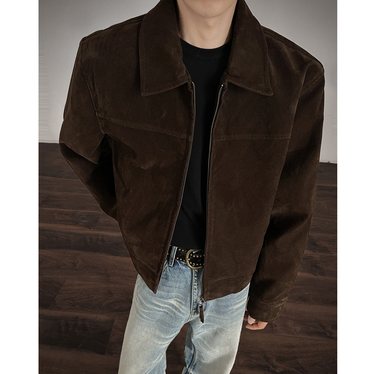 翻毛皮绒夹克外套男美式痞帅高级