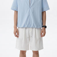 A pure cotton stand-up collar half-zipper fake two-piece short-sleeved suit for men, a summer trendy brand casual loose T-shirt and shorts two-piece set thumbnail 5