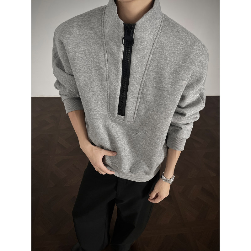 半拉链长袖套头立领卫衣男休闲