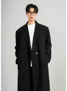 双排扣中长款风衣男垫肩西装外套