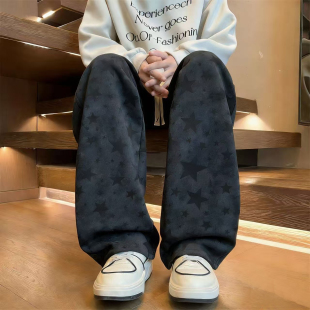 卫裤 男青少年宽松直筒运动裤 五角星印花加绒加厚休闲长裤 2025冬季