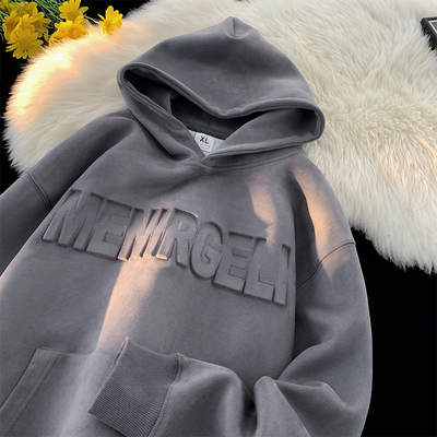 麂皮绒重磅美式连帽卫衣男加绒