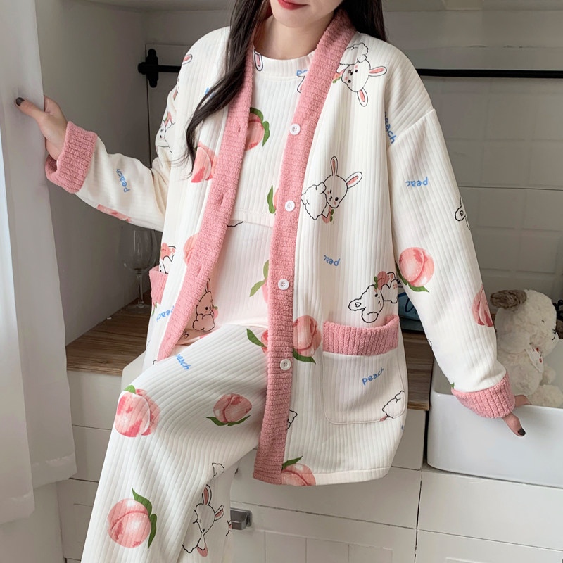 空气棉三件套孕妇睡衣春秋冬款冬天产后哺乳坐月子服11月份12喂奶