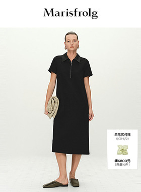 【新能量黑裙】Marisfrolg玛丝菲尔春新款polo领黑色连衣裙