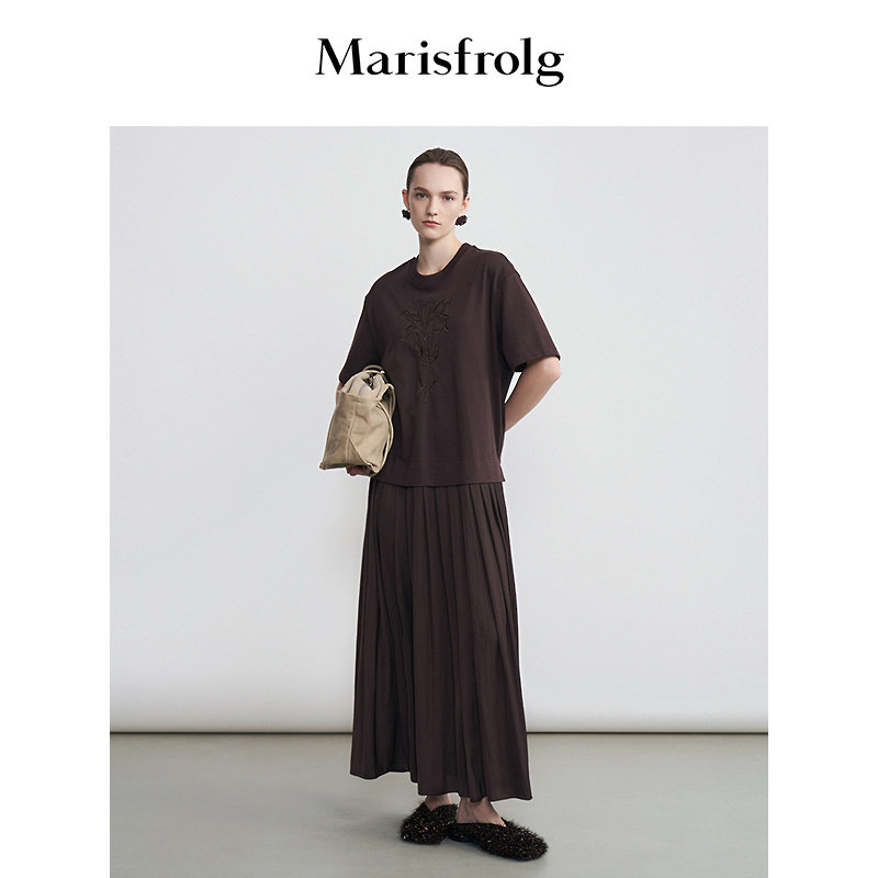 【精工绣花】Marisfrolg玛丝菲尔2026春新款圆领绣花宽松连衣裙