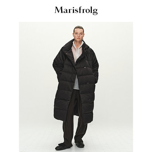 【轻羽系列】Marisfrolg玛丝菲尔冬黑色白鹅绒连帽羽绒服