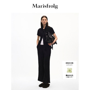 Marisfrolg玛丝菲尔2025秋季新款黑色竖条压褶利落气质套装