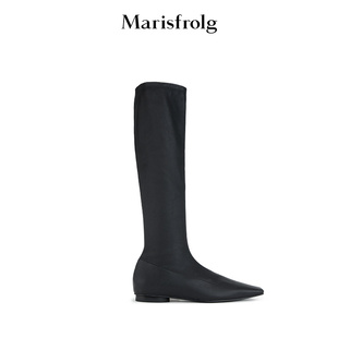 Marisfrolg玛丝菲尔2025冬新款黑色尖头时尚极简风及膝长靴鞋子