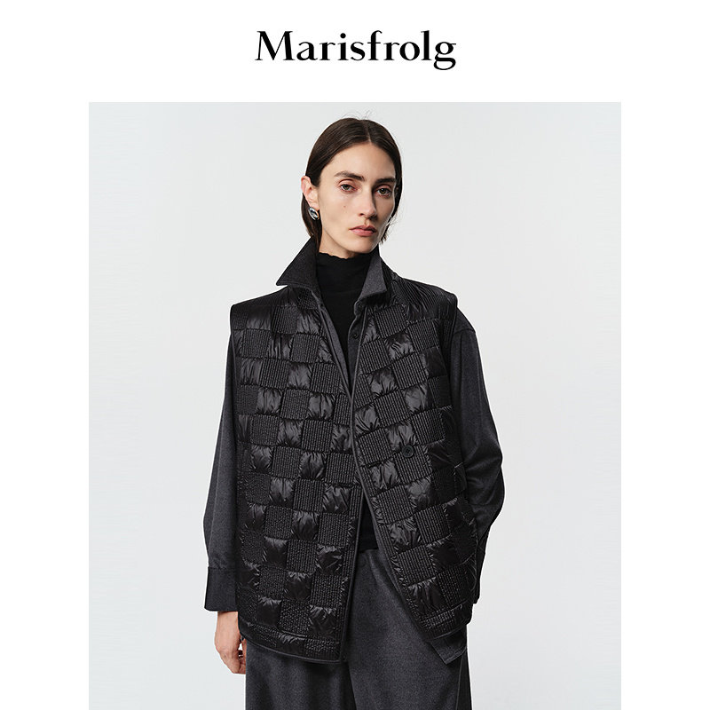 Marisfrolg玛丝菲尔2025冬新款黑色格纹收腰挺阔气质棉服马甲上衣,女装/女士精品,棉衣/棉服,淘宝优惠券,粉丝福利购,淘宝优惠卷