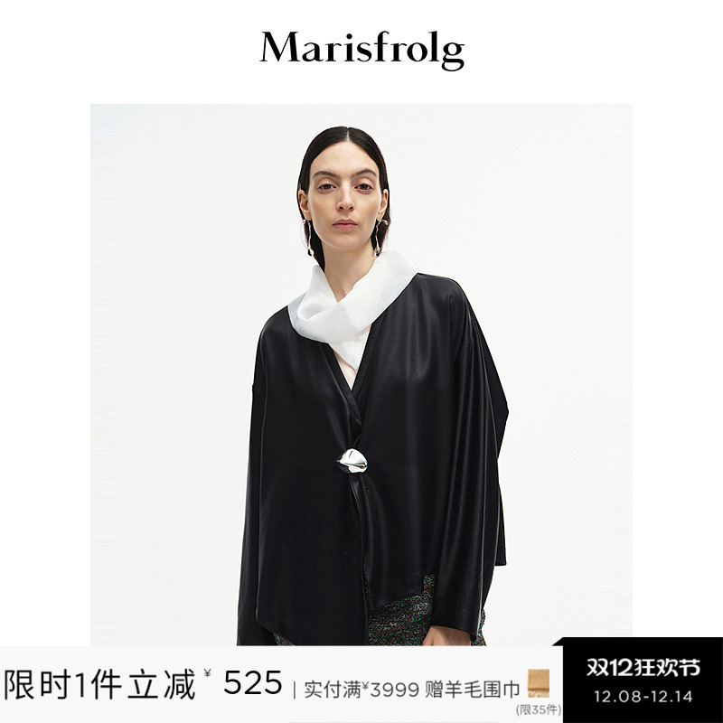 【进口面料】Marisfrolg玛丝菲尔2025秋新款不对称门襟黑色外套