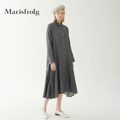 Marisfrolg玛丝菲尔亚麻2020年秋季新款中长款长袖衬衫连衣裙裙子