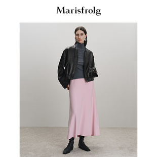 Marisfrolg玛丝菲尔2025冬新款 无领设计绵羊皮箱型短皮衣外套 时尚