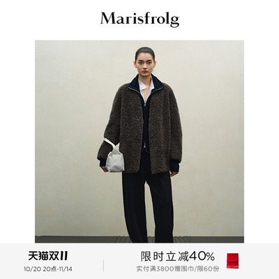 Marisfrolg玛丝菲尔2025冬新款绵羊毛廓形短外套羊羔毛环保皮草