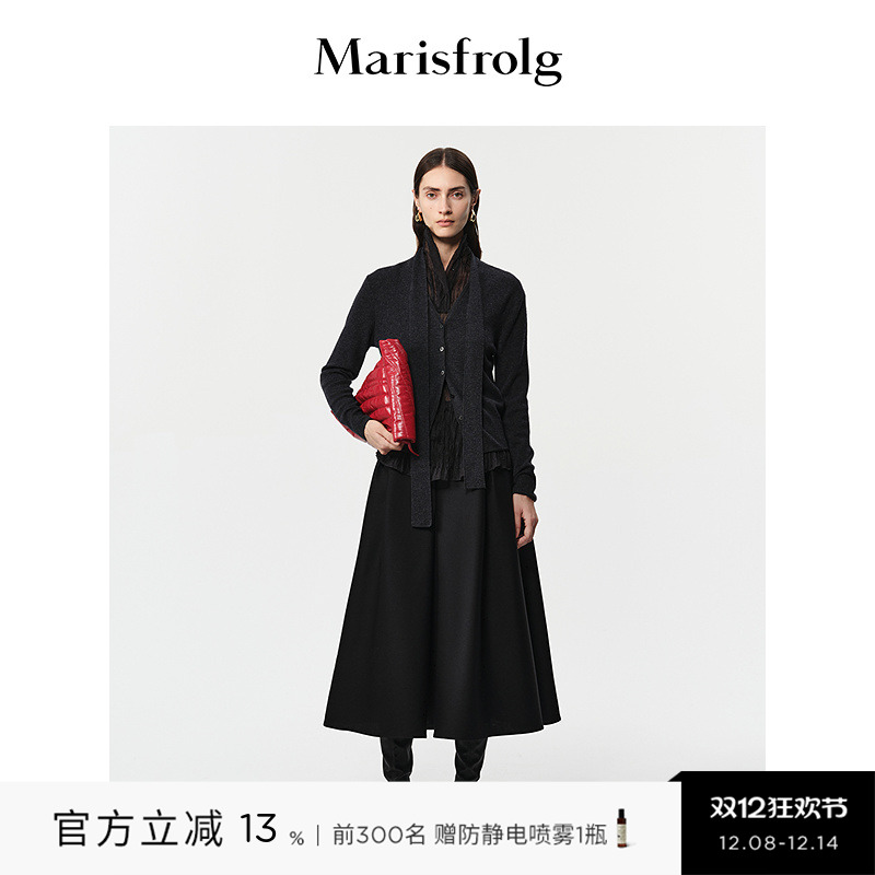 【精纺羊毛】Marisfrolg玛丝菲尔2025冬新款细围巾飘带针织开衫