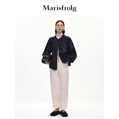 【进口面料】Marisfrolg玛丝菲尔2025秋新款复古靛蓝抽绳牛仔外套