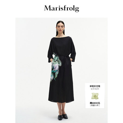 【艺术家灵感】Marisfrolg玛丝菲尔重工刺绣印花细腰带收腰洋装