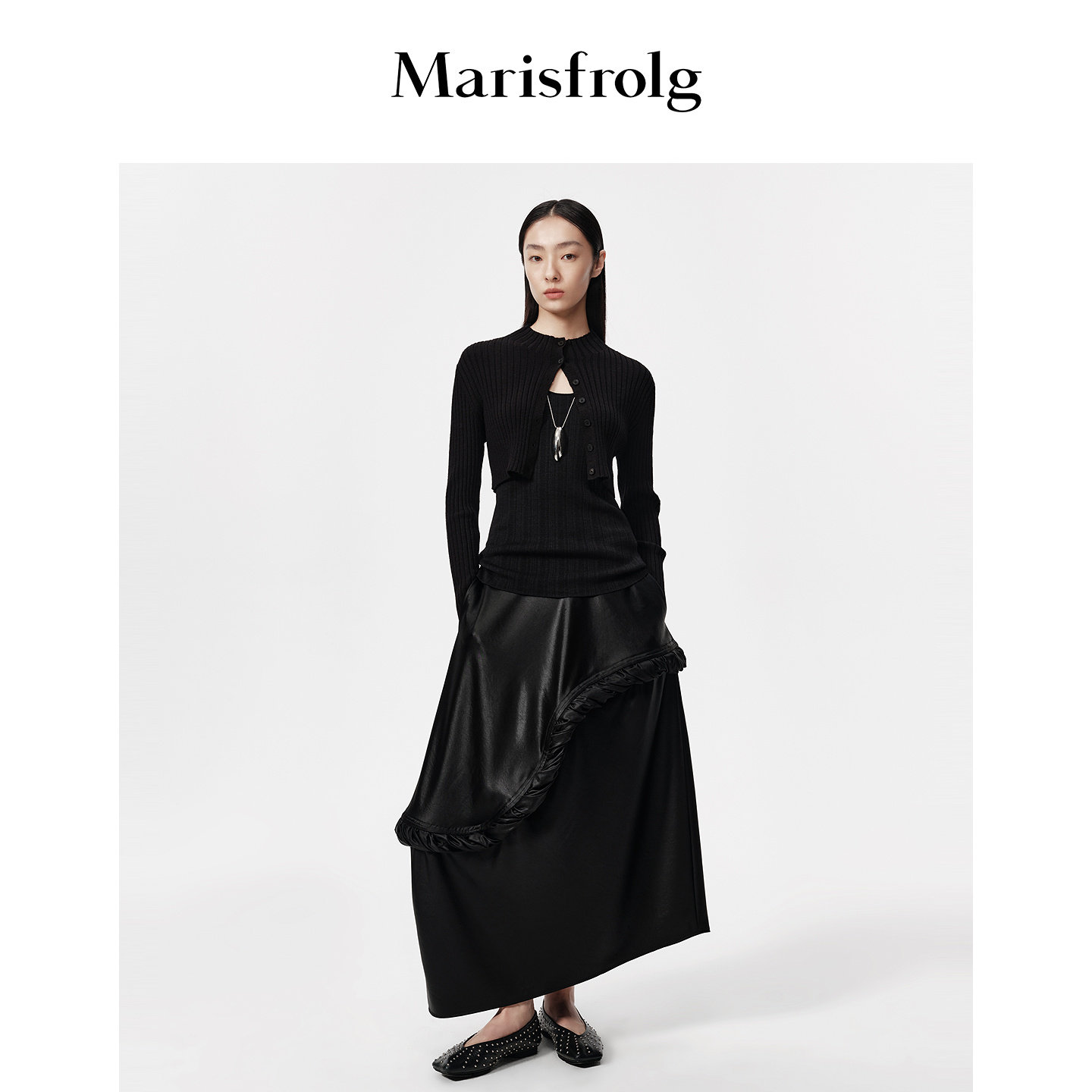 Marisfrolg玛丝菲尔2026秋新款时尚多穿坑条肌理感短款针织开衫