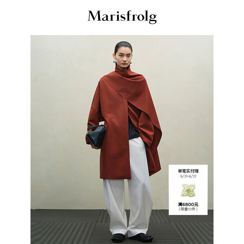 【筑感美学】Marisfrolg玛丝菲尔2025秋新款披肩围巾风衣式外套