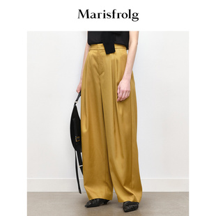 玛丝菲尔秋季 新款 无压力职场 设计感黄色绵羊毛直筒休闲裤