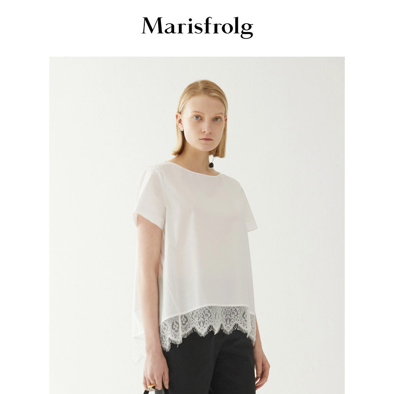 Marisfrolg/玛丝菲尔白色T恤女2019夏季新款气质宽松休闲蕾丝上衣|msdalam kategori Butik wanita / wanita, baju-T - dari Buy2taobao.com untuk memberikan perkhidmatan ejen Taobao profesional membeli