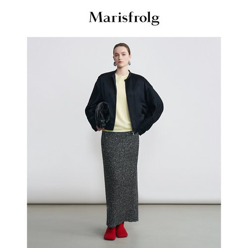 【图腾提花】Marisfrolg玛丝菲尔2026春新款能量黑短款棉服外套