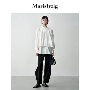 玛丝菲尔秋黑色宽松及踝长度直筒长裤 装 松弛裤