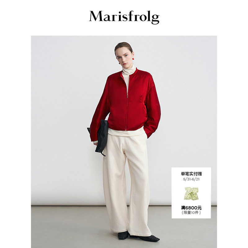 【图腾提花】Marisfrolg玛丝菲尔2026春新款红色短款廓形棉服外套