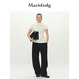 黑色高腰休闲阔腿长裤 Marisfrolg玛丝菲尔2025春新款 蛋型裤