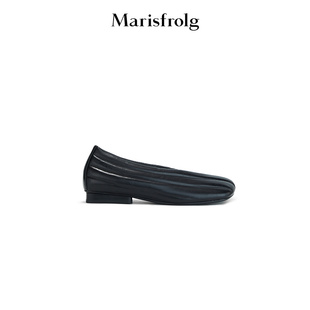 Marisfrolg玛丝菲尔2025冬新款黑色松弛感加厚牛皮平底鞋简约单鞋