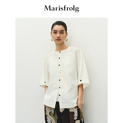 【精简衣橱】Marisfrolg玛丝菲尔夏款弧形领翻褶袖廓形衬衫