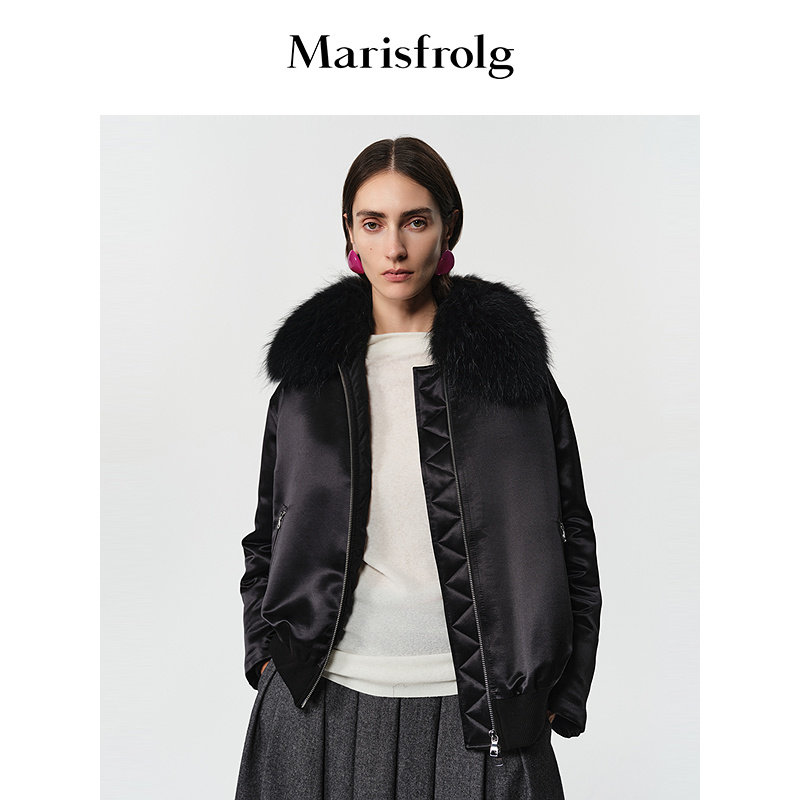 【预售】Marisfrolg玛丝菲尔冬款时尚可拆卸毛领飞行夹克羽绒服