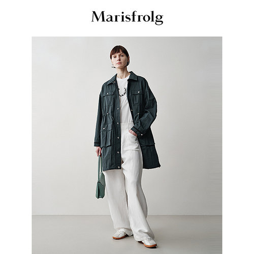 【筑感美学】Marisfrolg玛丝菲尔秋裂纹牛仔抽绳多穿工装上衣外套